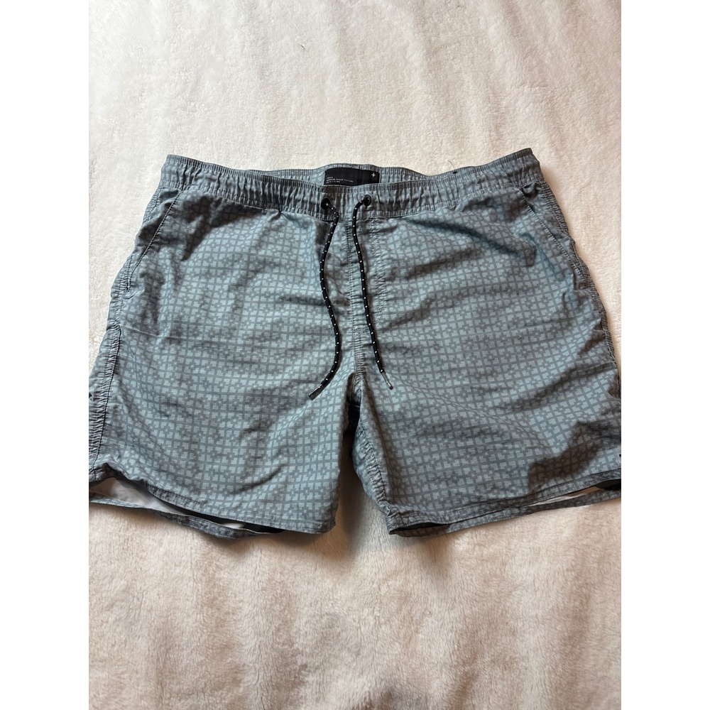 Tavik Modern Beach Culture Mens Grey Geometric Grid Board Shorts Swim Trunks XL